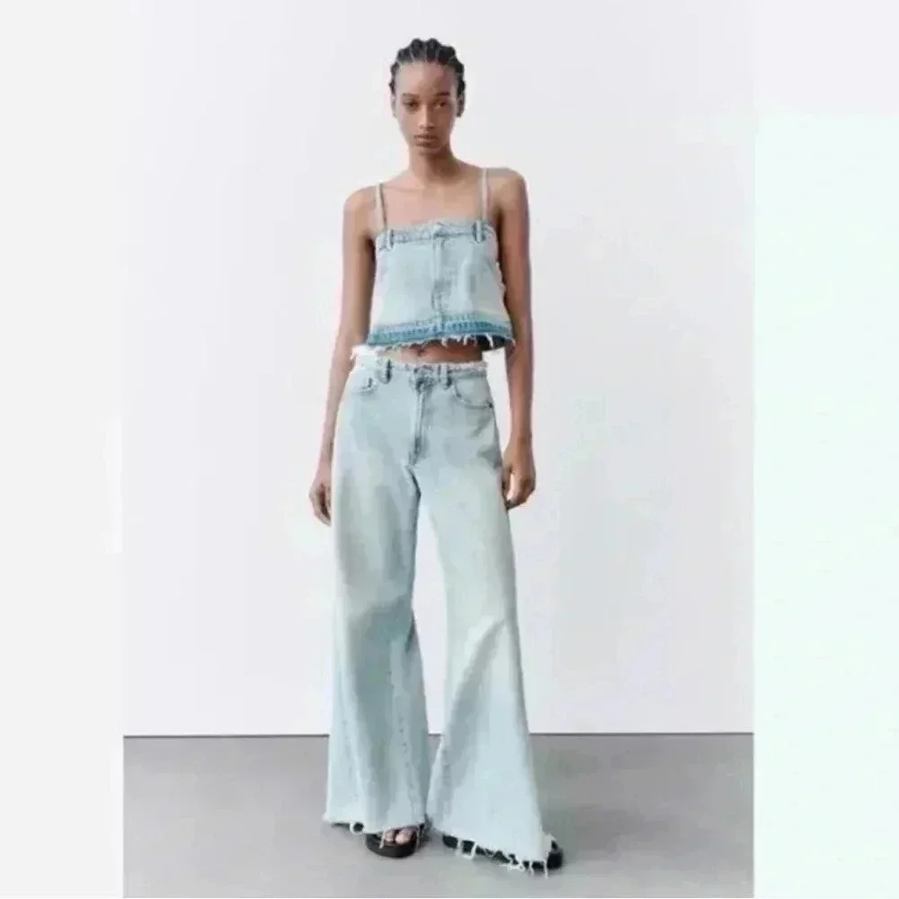 ZARA Denim Crop Top Size Medium NWT - Picture 3 of 11